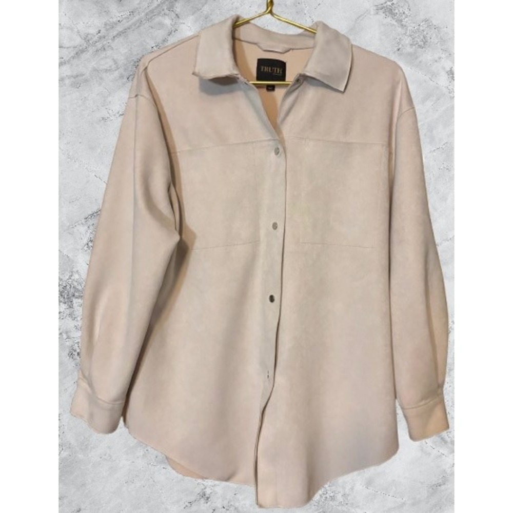 Truth by Republic Cream Faux Suede Shacket Womens Medium Beige Button Up Jacket